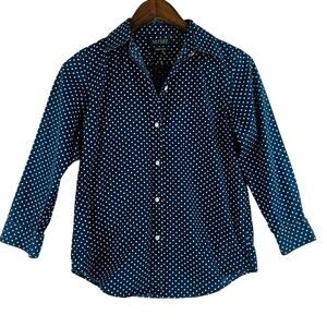Lauren Ralph Lauren WMNS Non-Iron 100% Cotton Button Up Polka Dot Blouse SZ XS